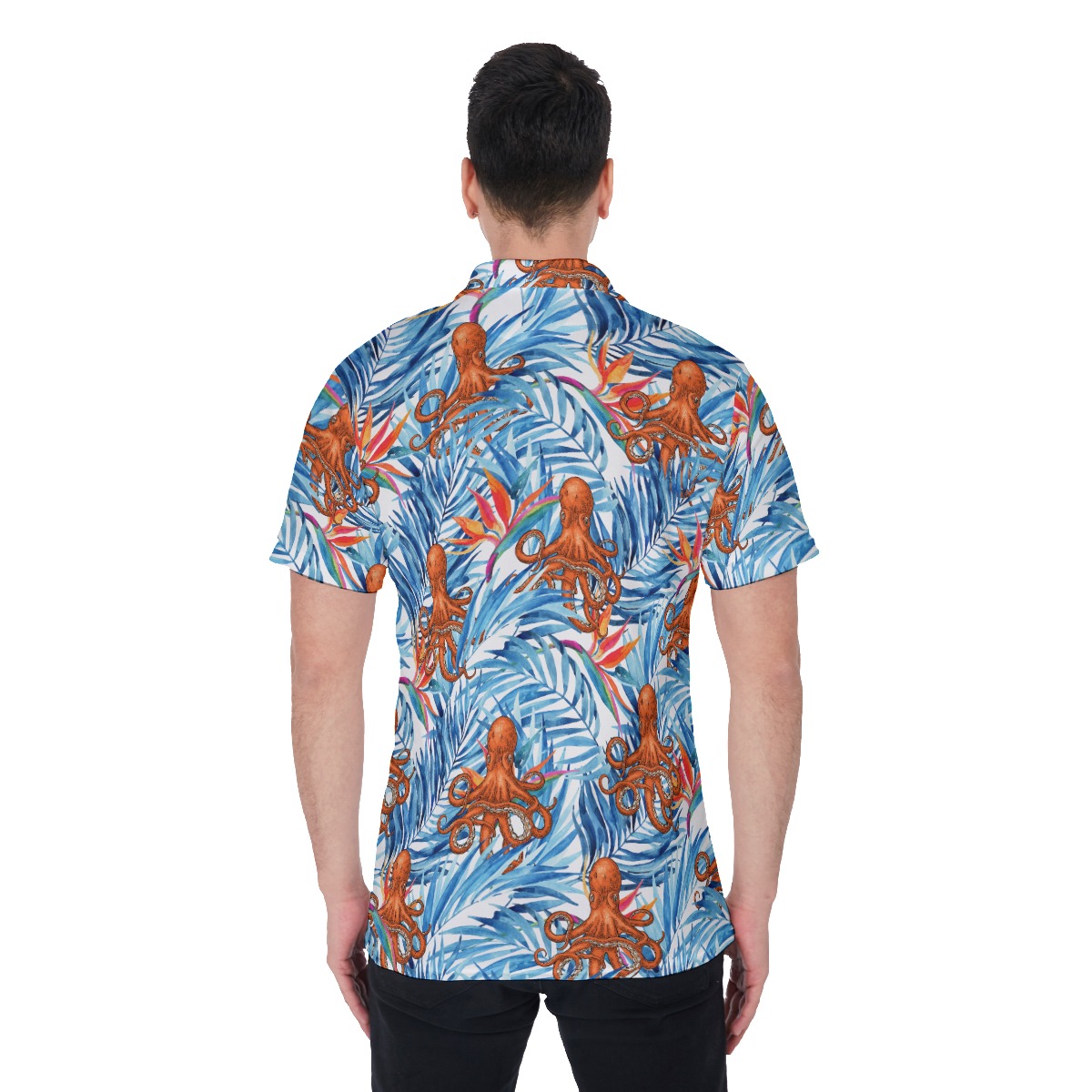 Tropical Octopus Blue Hawaiian Men's Polo Shirt
