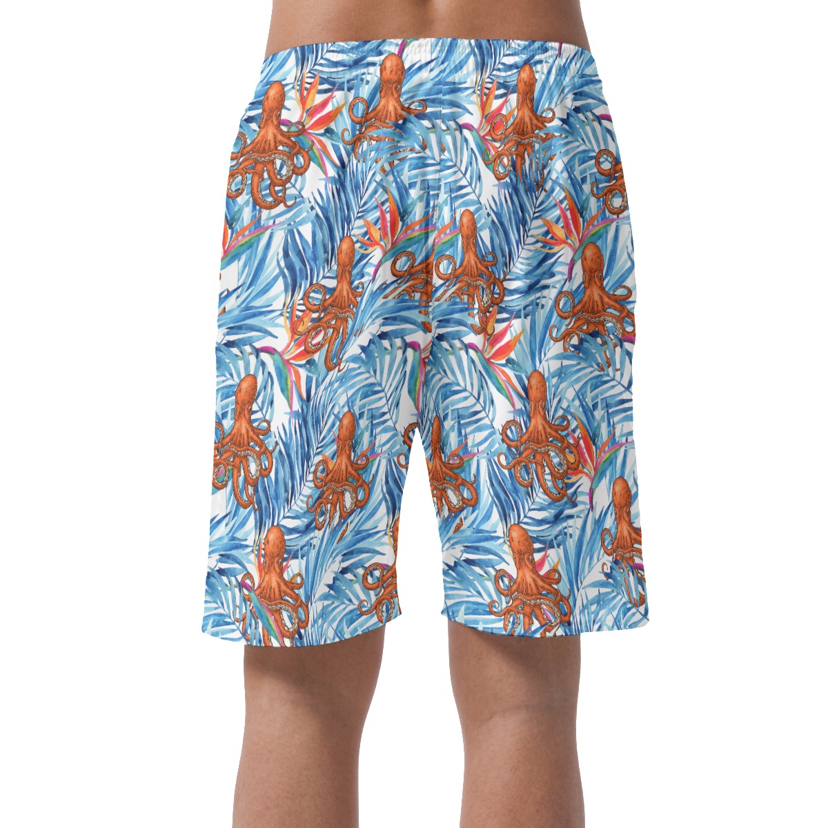 Red Octopus Tropical Blue Hawaiian Beach Shorts For Men