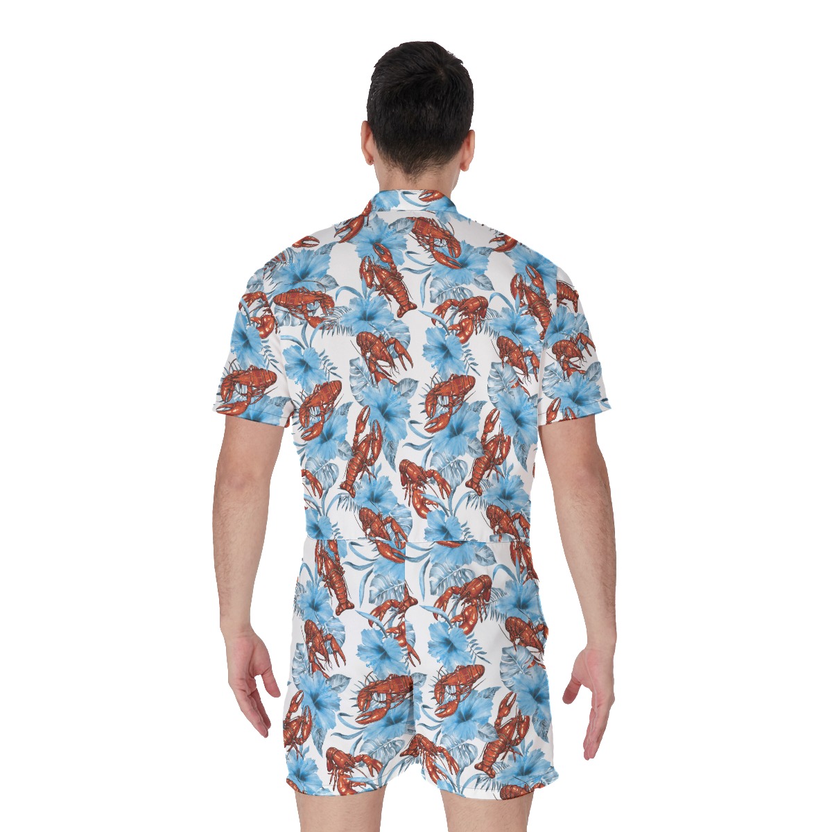 Funny Lobster Floral Blue Hawaiian Romper For Men
