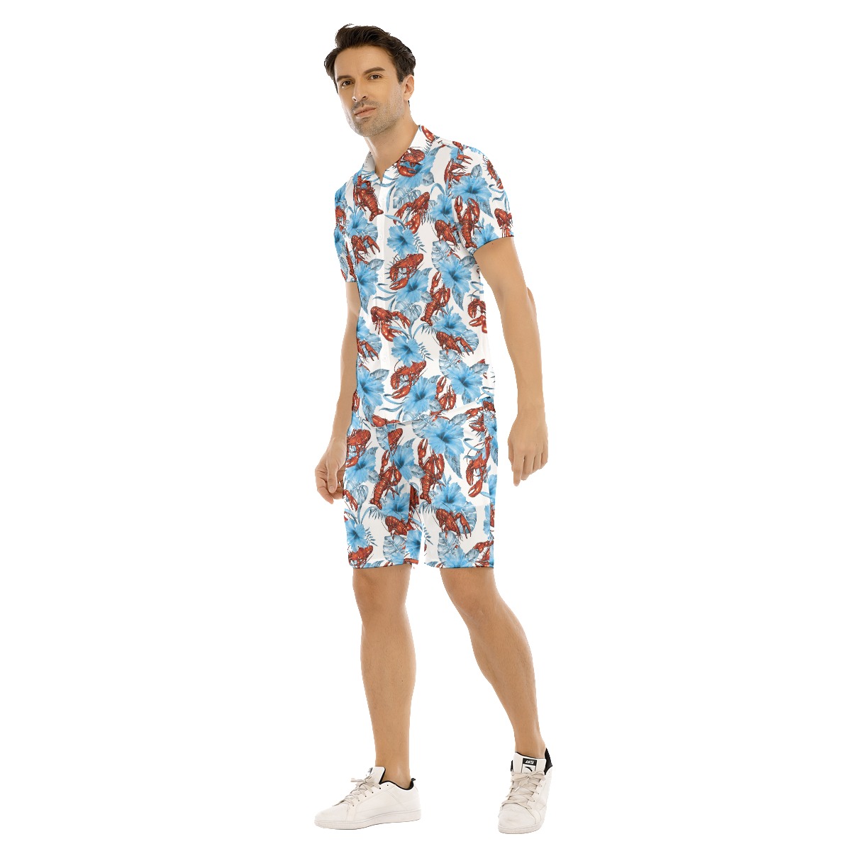 Set Lobster Blue Floral Hawaiian Shirt And Shorts For Men