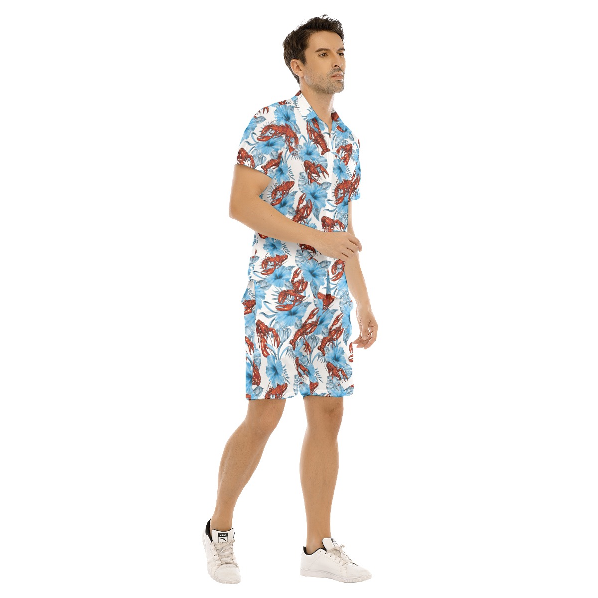 Set Lobster Blue Floral Hawaiian Shirt And Shorts For Men