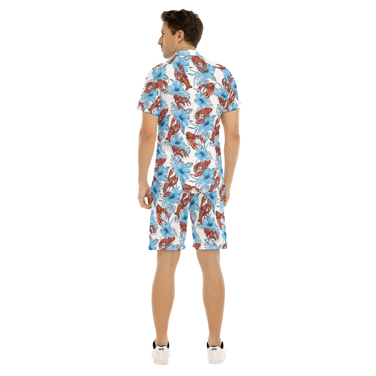 Set Lobster Blue Floral Hawaiian Shirt And Shorts For Men
