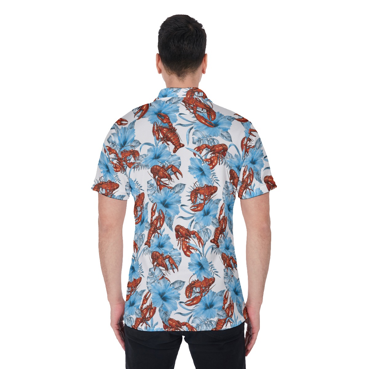 Blue Hibiscus Lobster Hawaiian Men's Polo Shirt