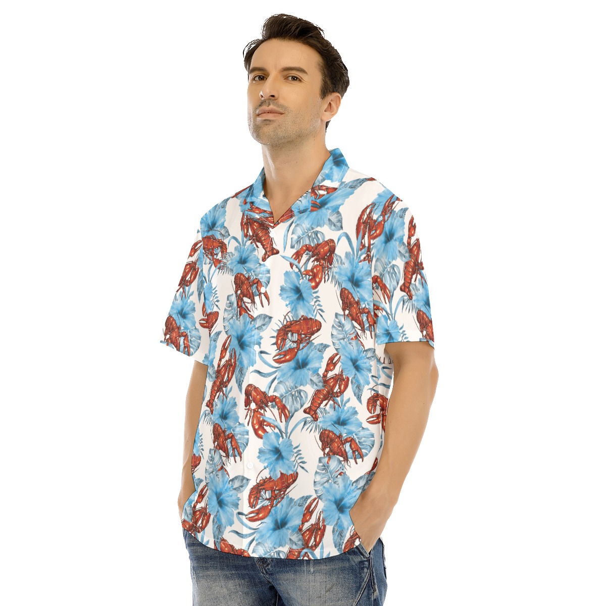 Tropical Lobster Blue Hawaiian Shirt