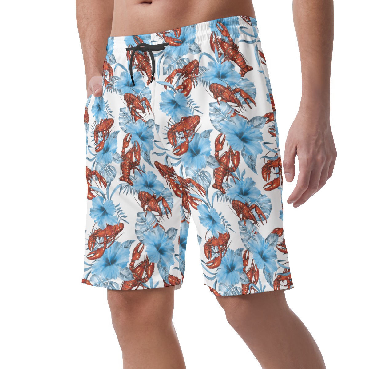 Lobster Floral Blue Hawaiian Beach Shorts For Men