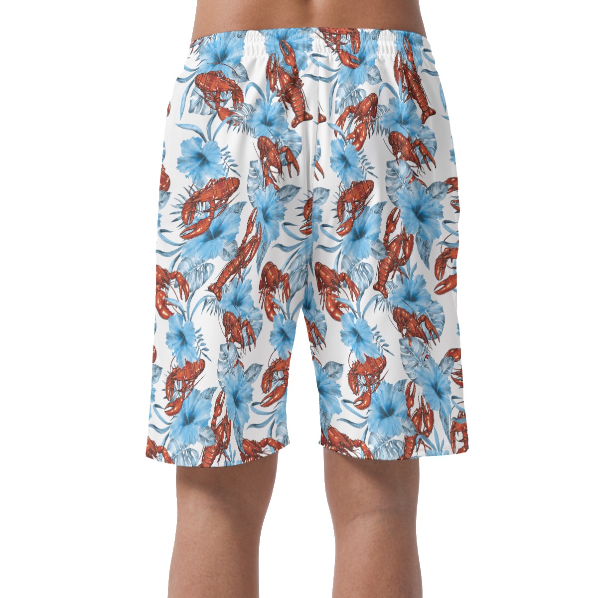 Lobster Floral Blue Hawaiian Beach Shorts For Men