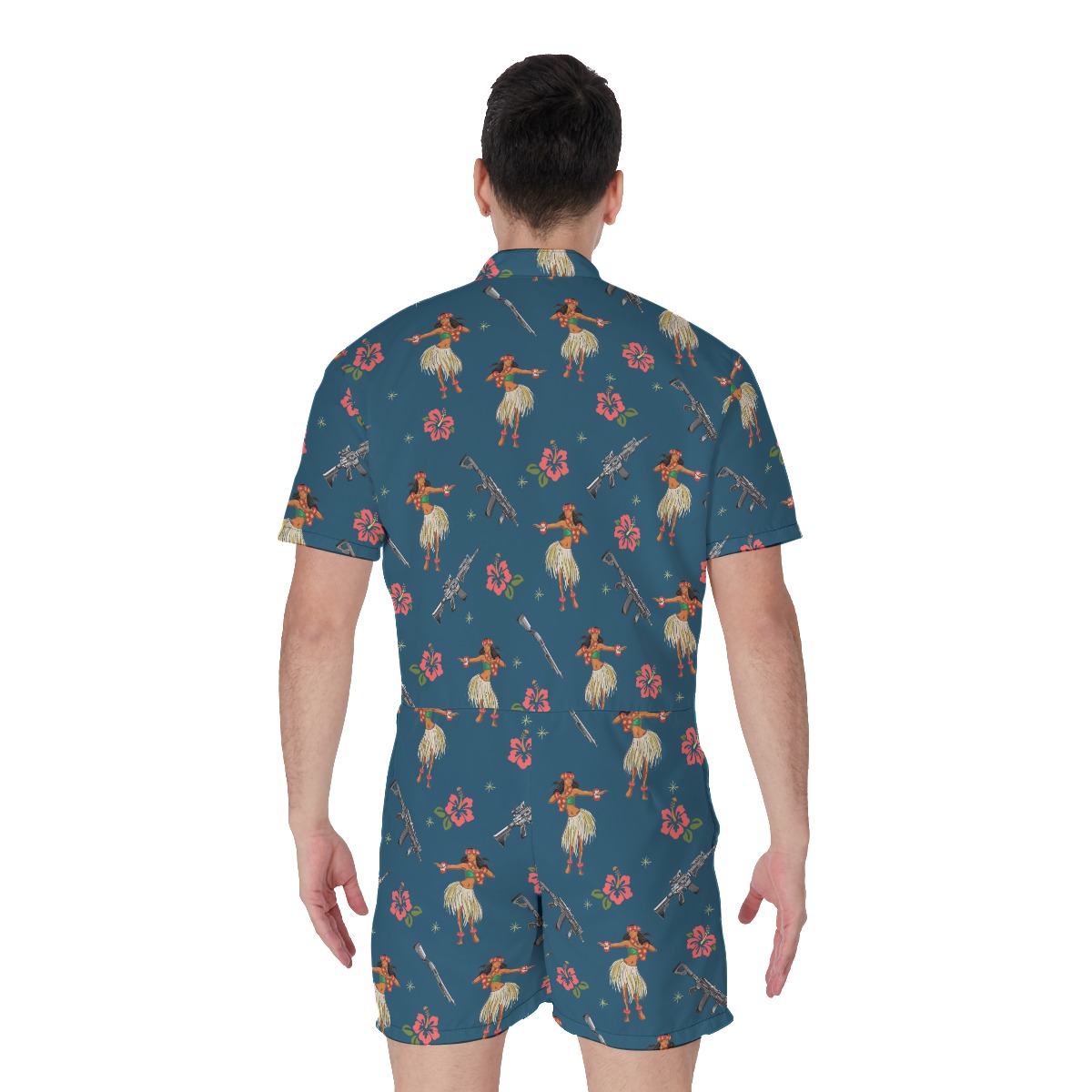 Funny Hula Girl Hibiscus Gun Hawaiian Men's Romper