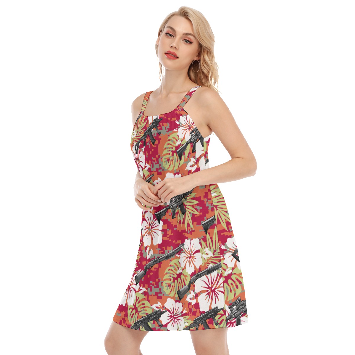 Floral Camo Tactical Gun Red Aloha Summer Dresses