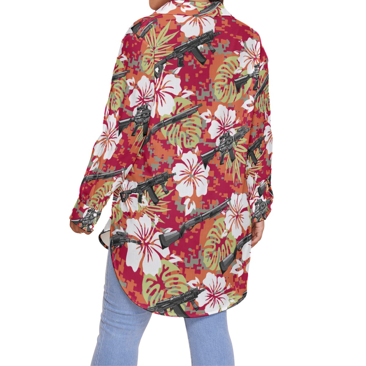 Cool Tactical Gun Floral Camo Hawaiian Plus Size Shirt