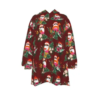 Funny Santa Claus Swimming Hawaiian Christmas Slug Hoodie Blanket For Women