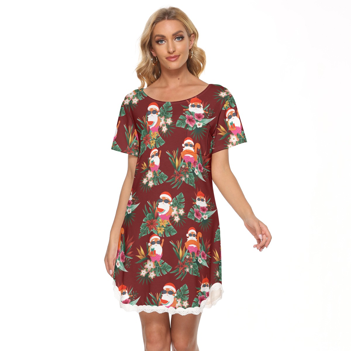 Funny Santa Going Swimming Hawaiian Christmas Lace Dress For Women - variant image 1