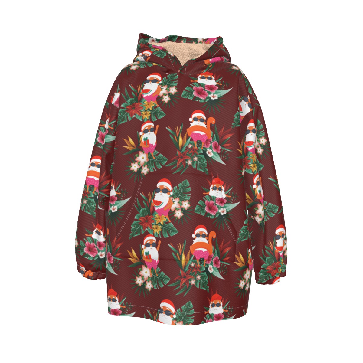 Cute Santa Summer Swimming Hawaiian Christmas Snug Hoodie For Kids - variant image 1