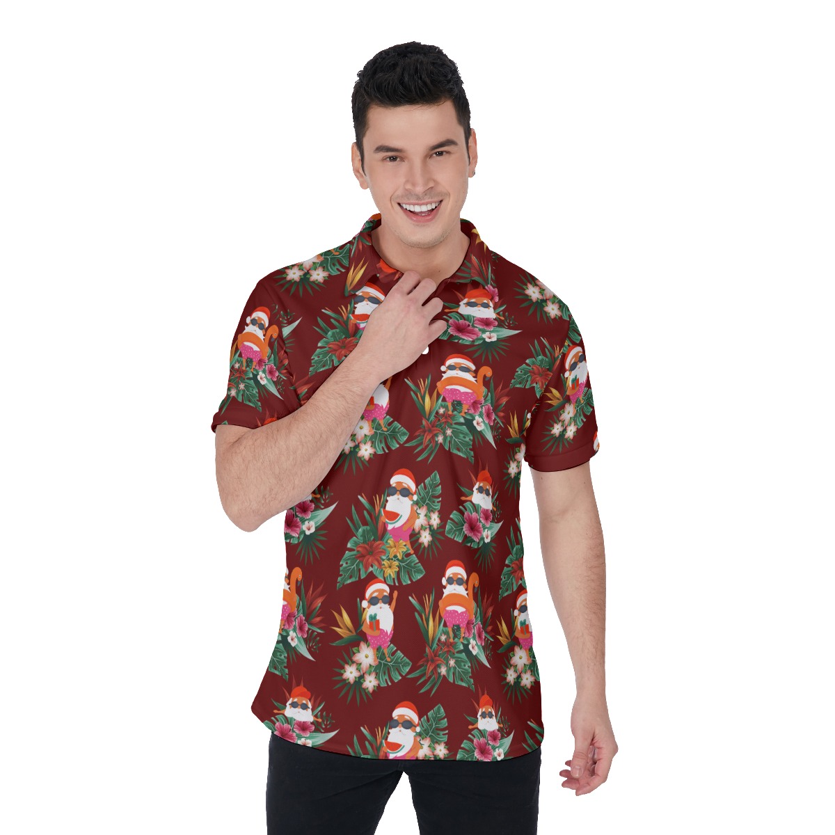 Funny Santa Swimming Christmas Polo Hawaiian Shirt For Men - variant image 1