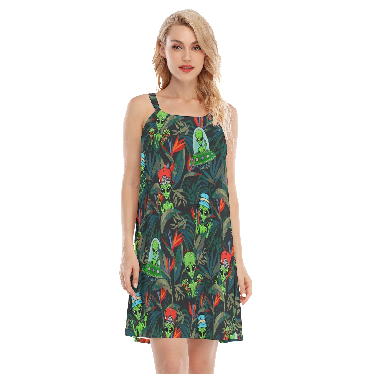 Tropical Alien Hawaiian Cami Dress For Women - variant image 1