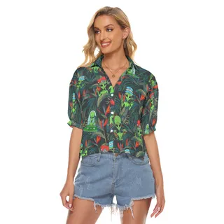 Funny Alien Tropical Hawaiian Crop Top Shirt For Women