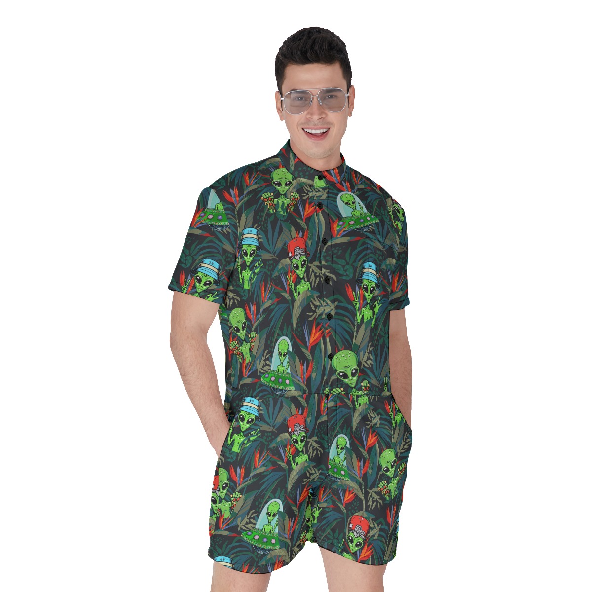 Tropical Alien Men's Hawaiian Romper - variant image 1