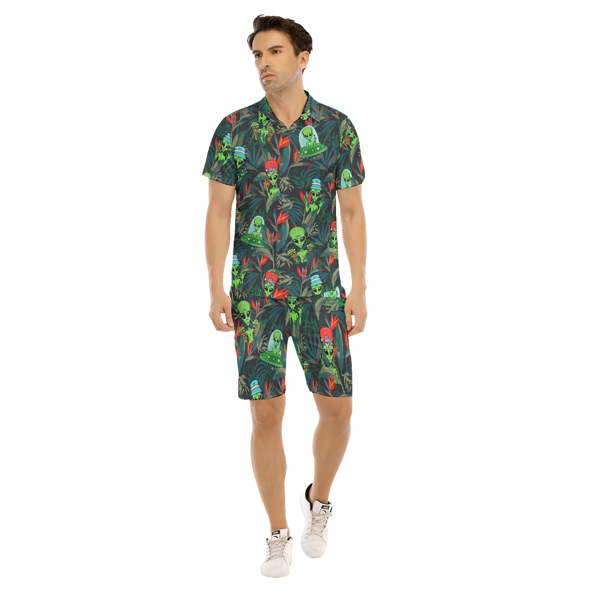 Set Alien Tropical Hawaiian Shirt And Matching Shorts For Men - variant image 1