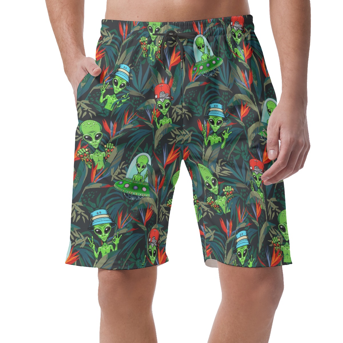 Tropical Alien UFO Men's Hawaiian Beach Shorts - variant image 1