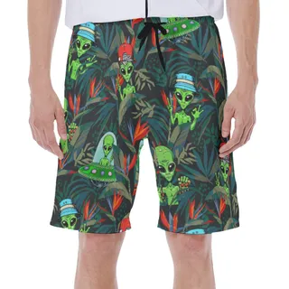 Funny UFO Alien Tropical Hawaiian Swim Trunks For Men