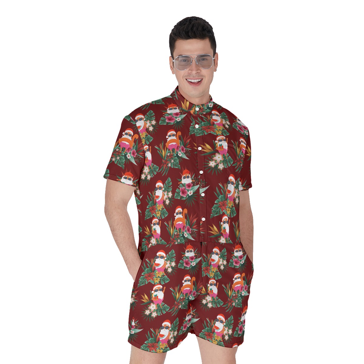Funny Santa Claus Men's Hawaiian Romper For Christmas - variant image 1