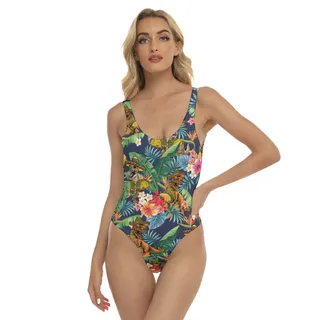 Tropical Taco Dinosaur Hibiscus Hawaiian Swimsuit For Women