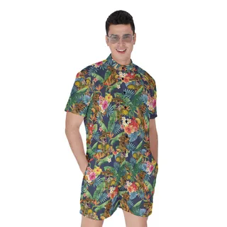 Tacosaurus Tropical Hibiscus Men's Hawaiian Romper