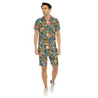 Set Tropical Dinosaur Taco Flowers Hawaiian Shirt And Matching Shorts For Men