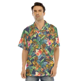 Funny Taco Dinosaur Tropical Hibiscus Hawaiian Collared Shirt