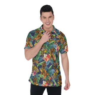 Tropical Flowers Tacosaurus Hawaiian Men's Polo Shirt