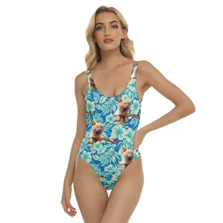 Floral Army Cat Gun Hawaiian Swimsuit For Women