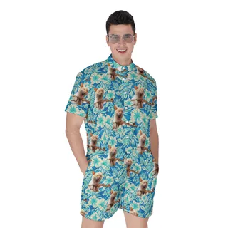 Funny Army Cat Tactical Hawaiian Romper For Men