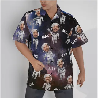 Funny Custom Face Astronaut Hawaiian Summer Shirt For Men