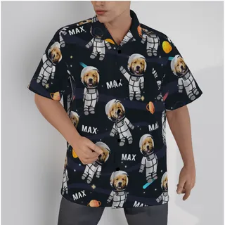 Custom Dog Face And Name Astronaut In Space Men's Hawaiian Shirts