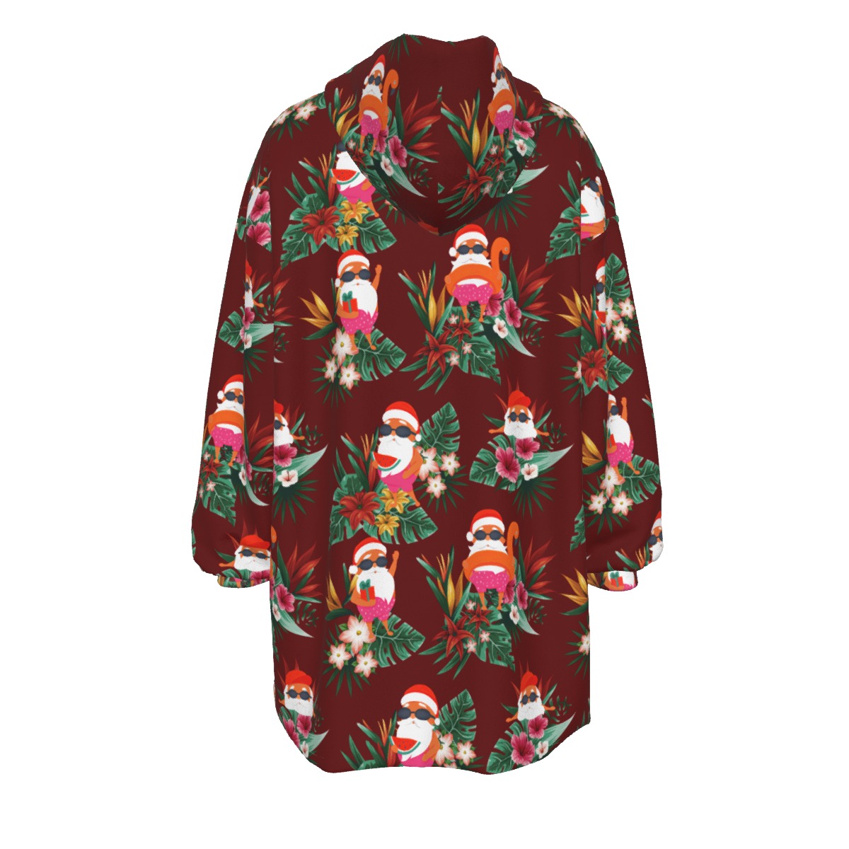 Funny Santa Claus Swimming Hawaiian Christmas Slug Hoodie Blanket For Women