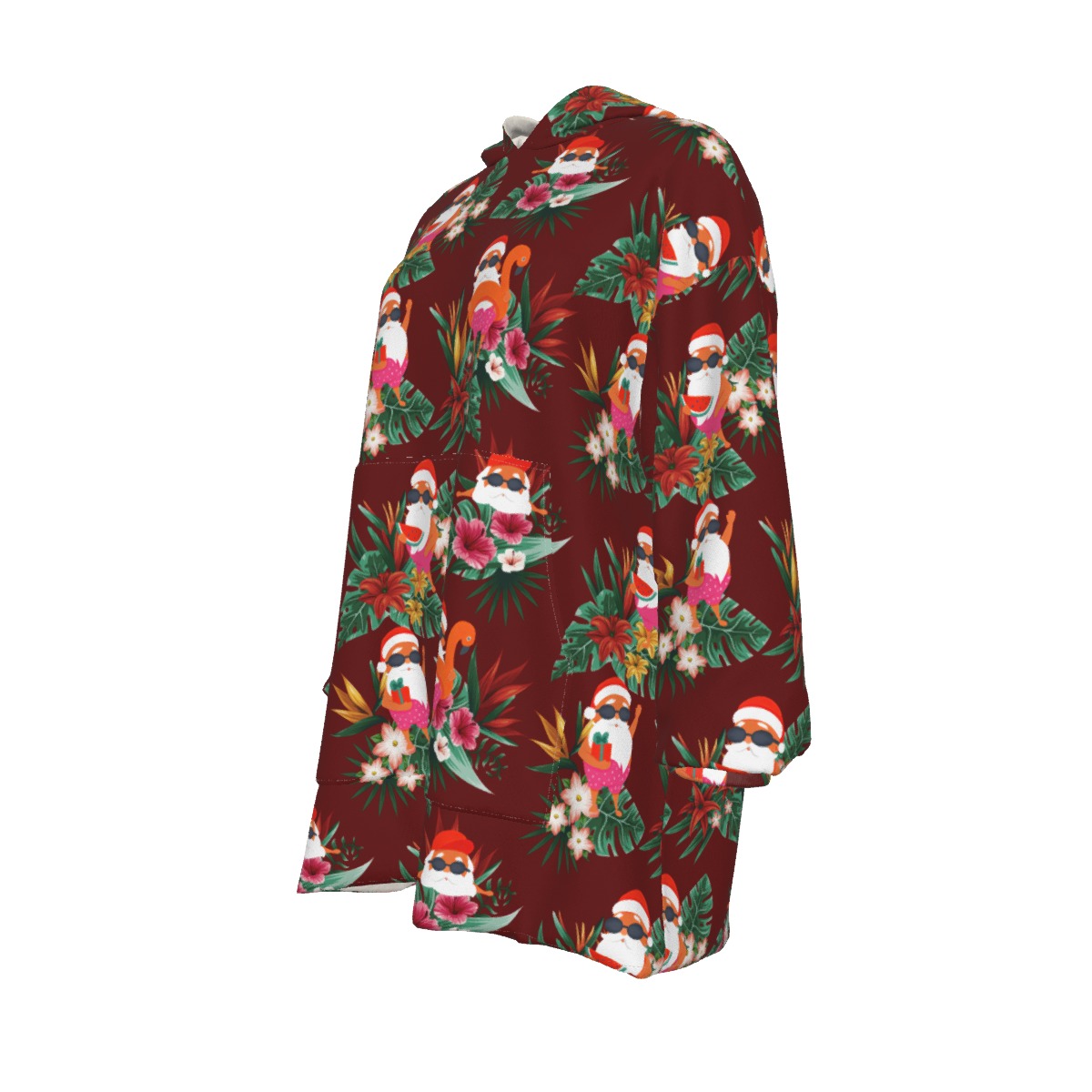 Funny Santa Claus Swimming Hawaiian Christmas Slug Hoodie Blanket For Women