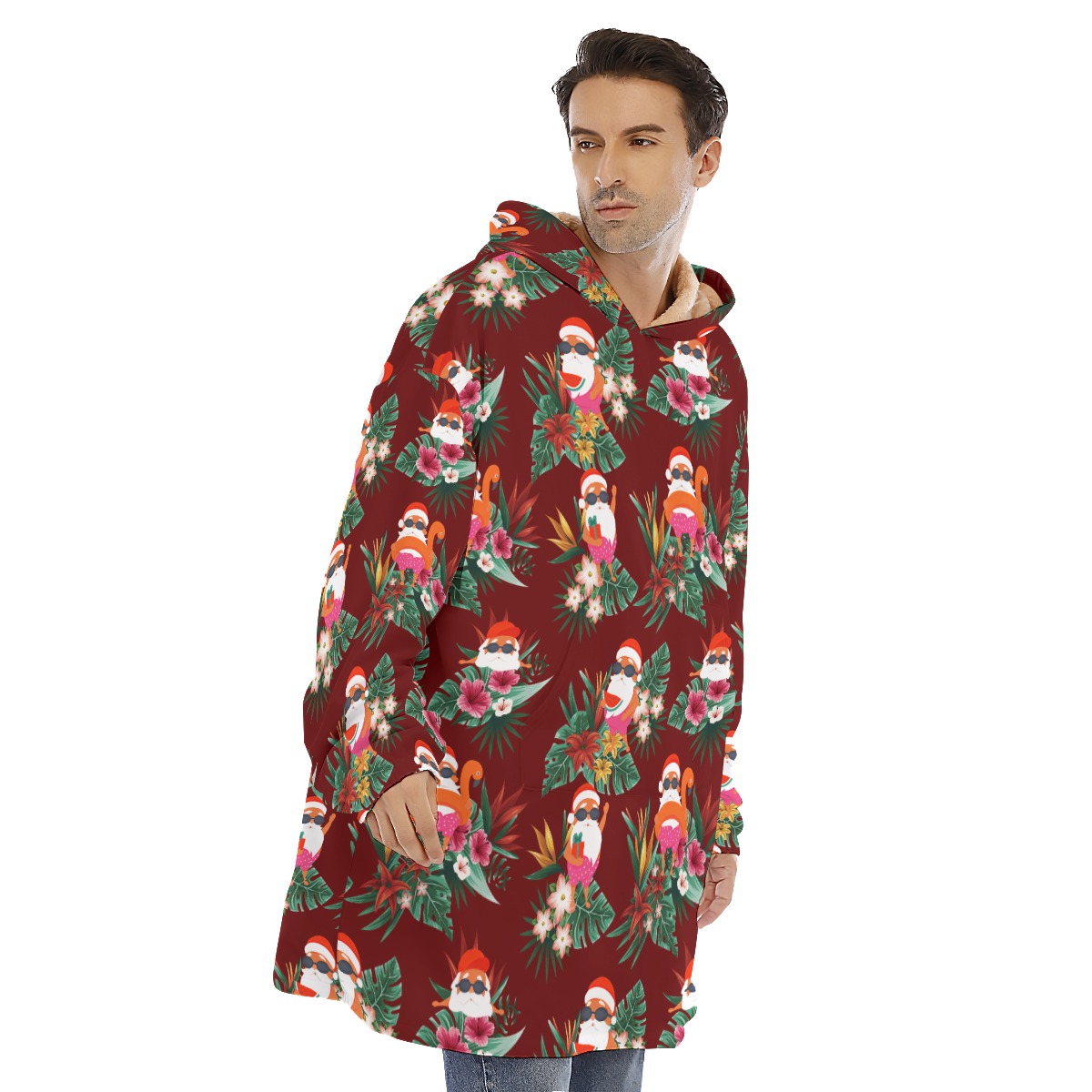 Funny Santa Tropical Christmas Blanket Hoodie For Men