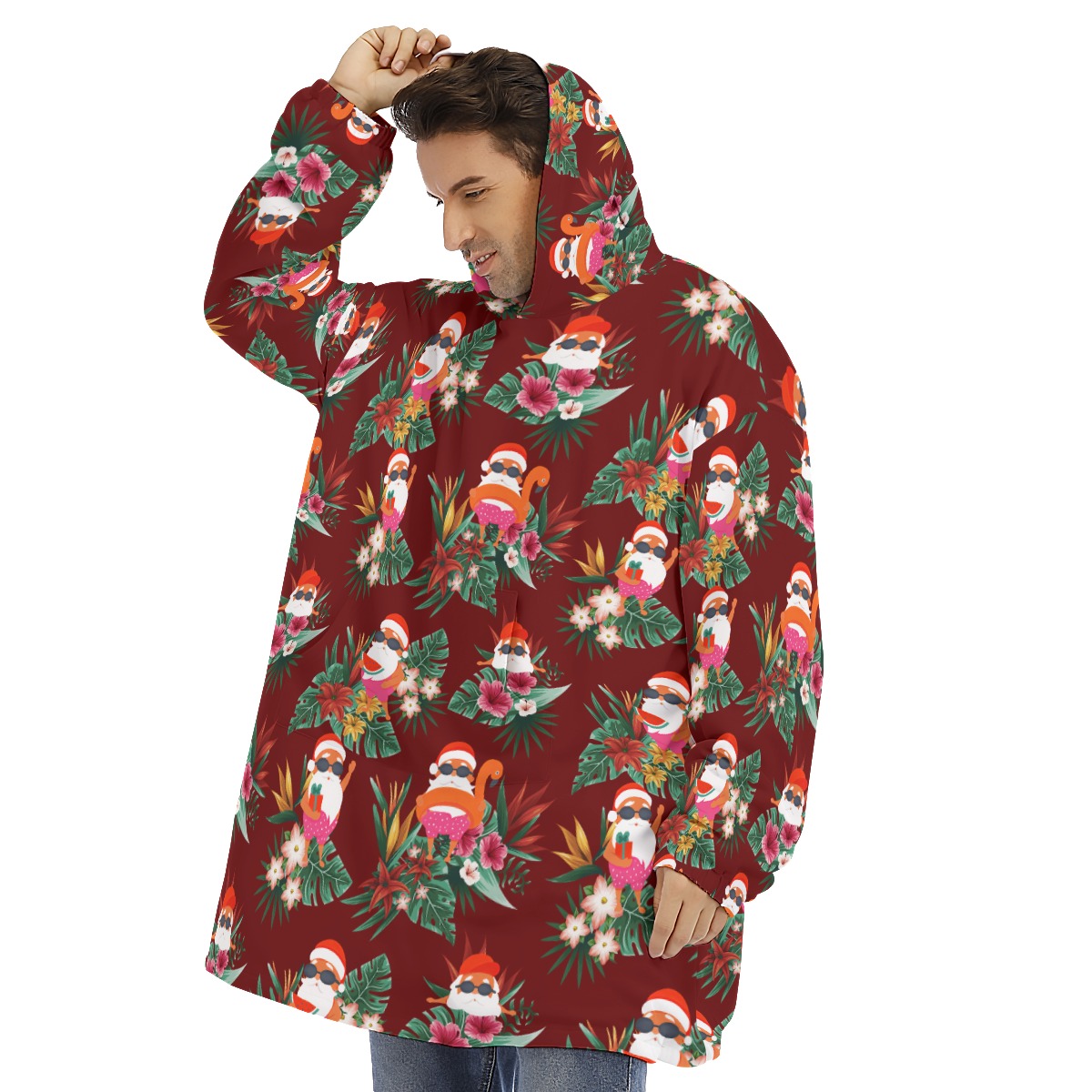 Funny Santa Tropical Christmas Blanket Hoodie For Men