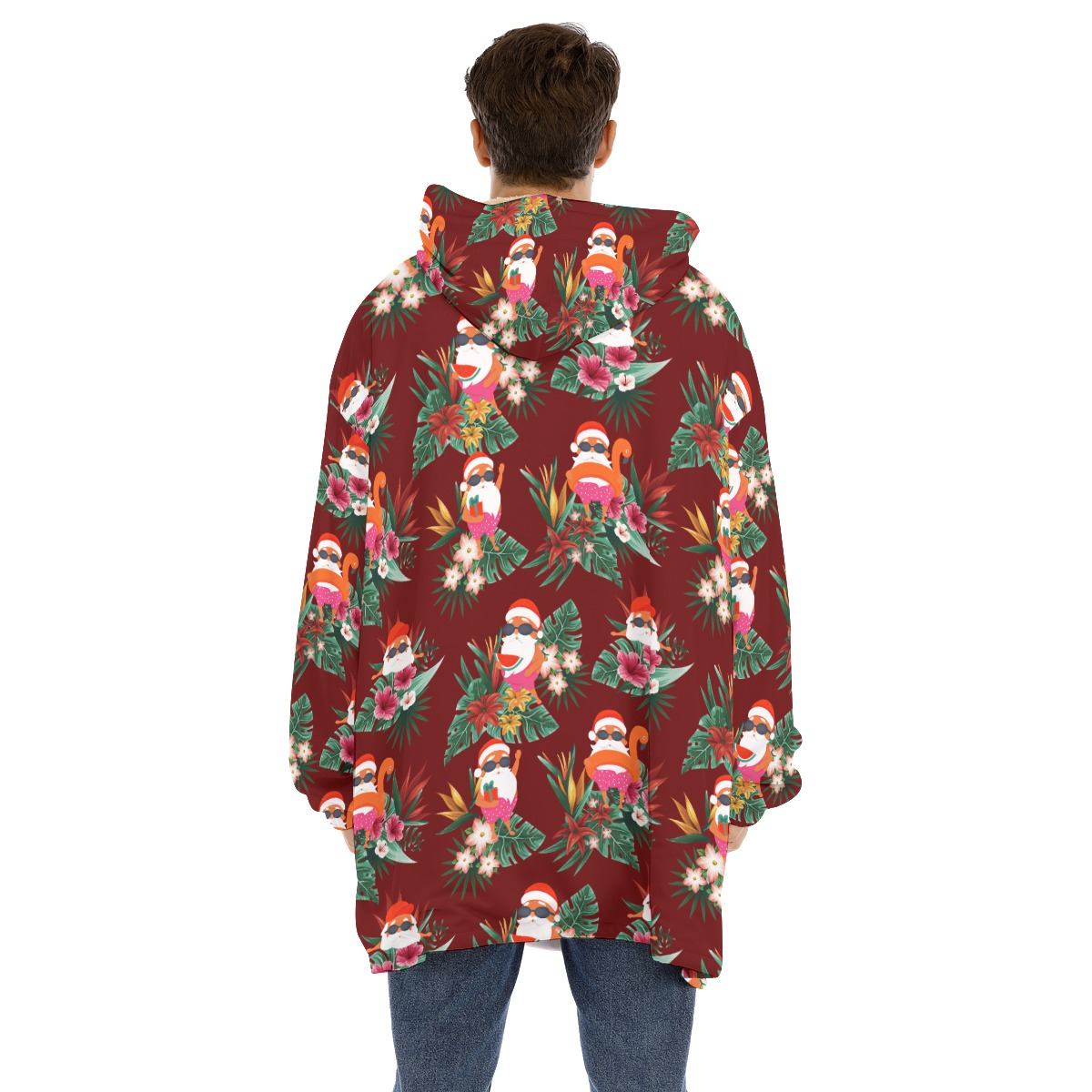 Funny Santa Tropical Christmas Blanket Hoodie For Men