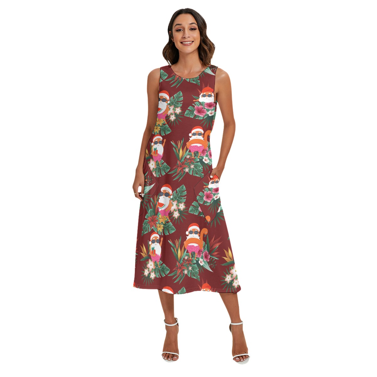 Cute Santa Red Long Hawaiian Christmas Dress For Women