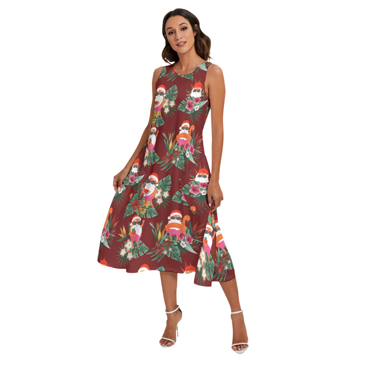 Cute Santa Red Long Hawaiian Christmas Dress For Women