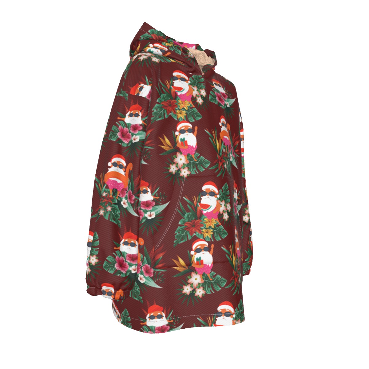 Cute Santa Summer Swimming Hawaiian Christmas Snug Hoodie For Kids