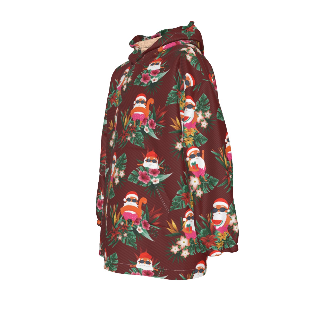 Cute Santa Summer Swimming Hawaiian Christmas Snug Hoodie For Kids