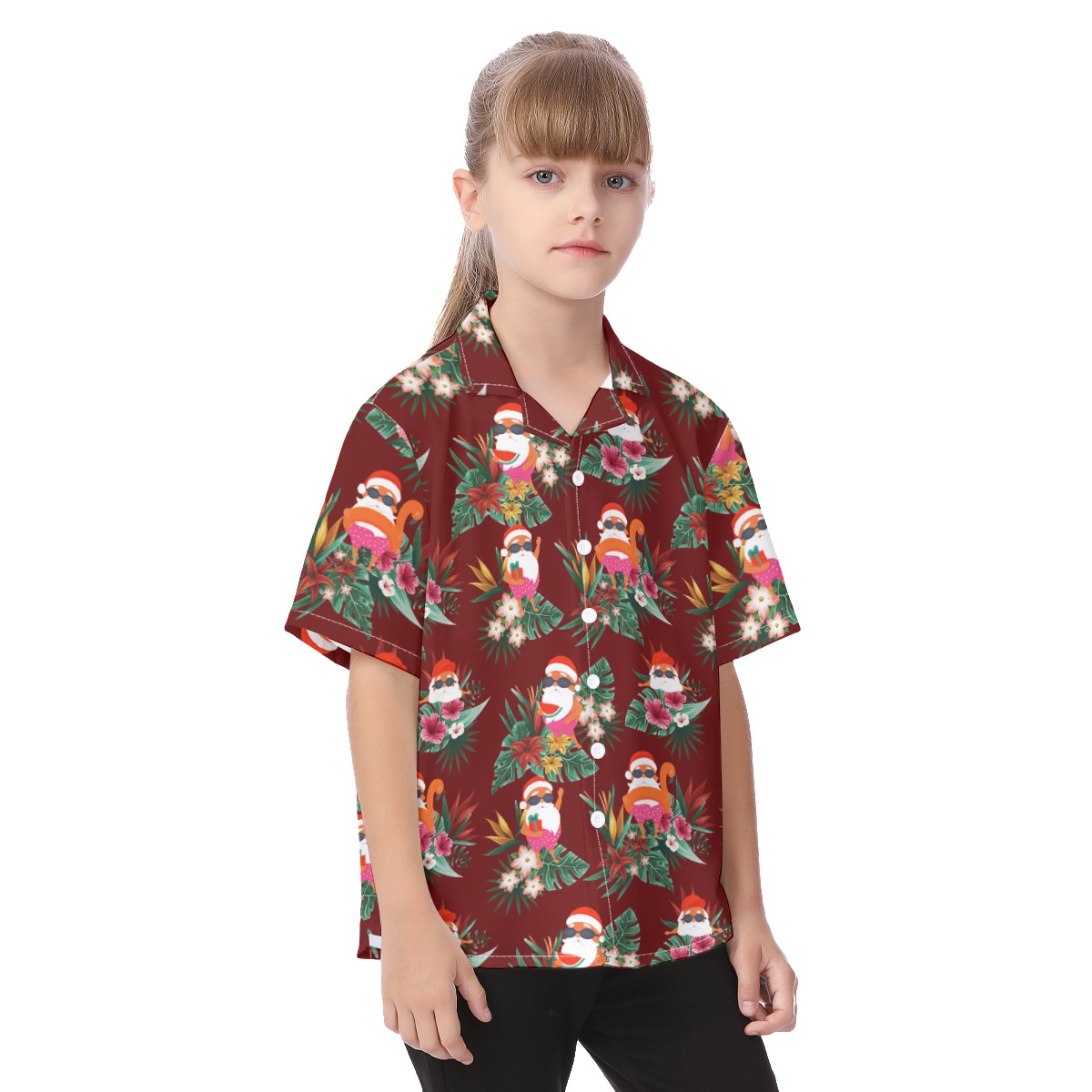 Funny Santa Summer Christmas Hawaiian Shirt For Kids