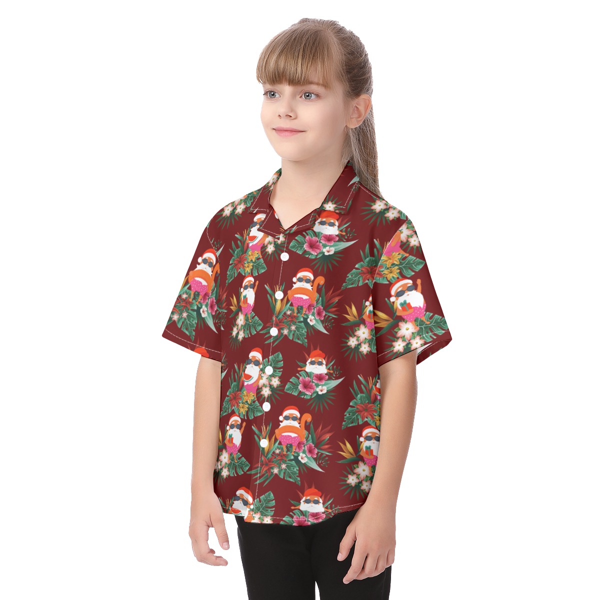 Funny Santa Summer Christmas Hawaiian Shirt For Kids