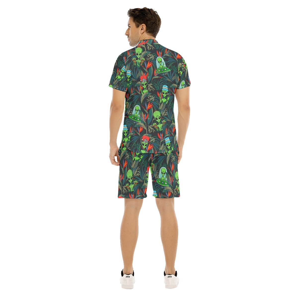 Set Alien Tropical Hawaiian Shirt And Matching Shorts For Men