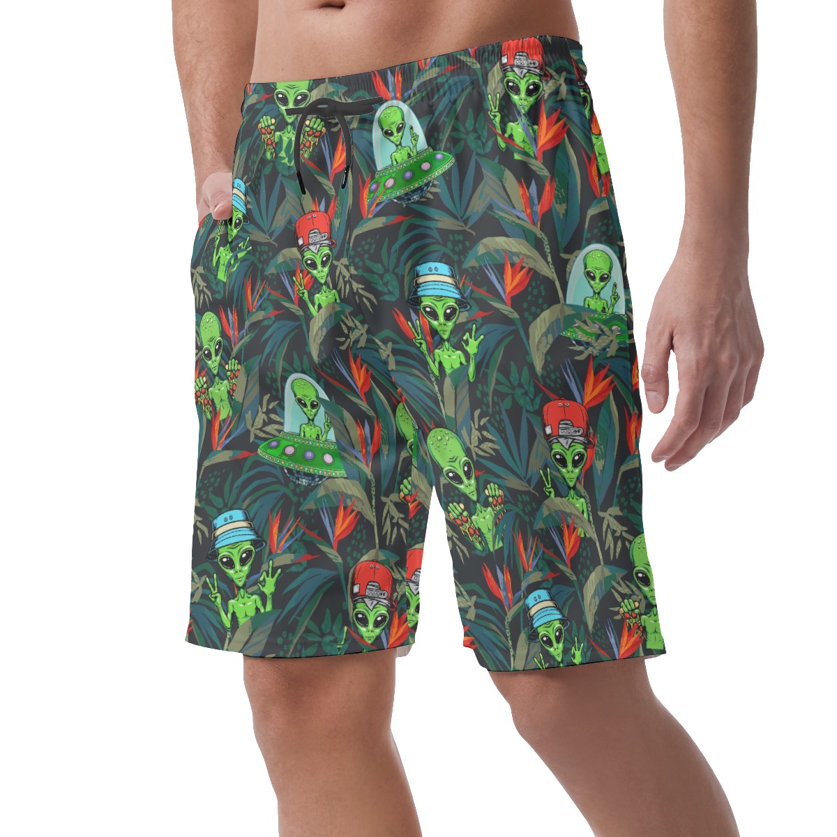 Tropical Alien UFO Men's Hawaiian Beach Shorts