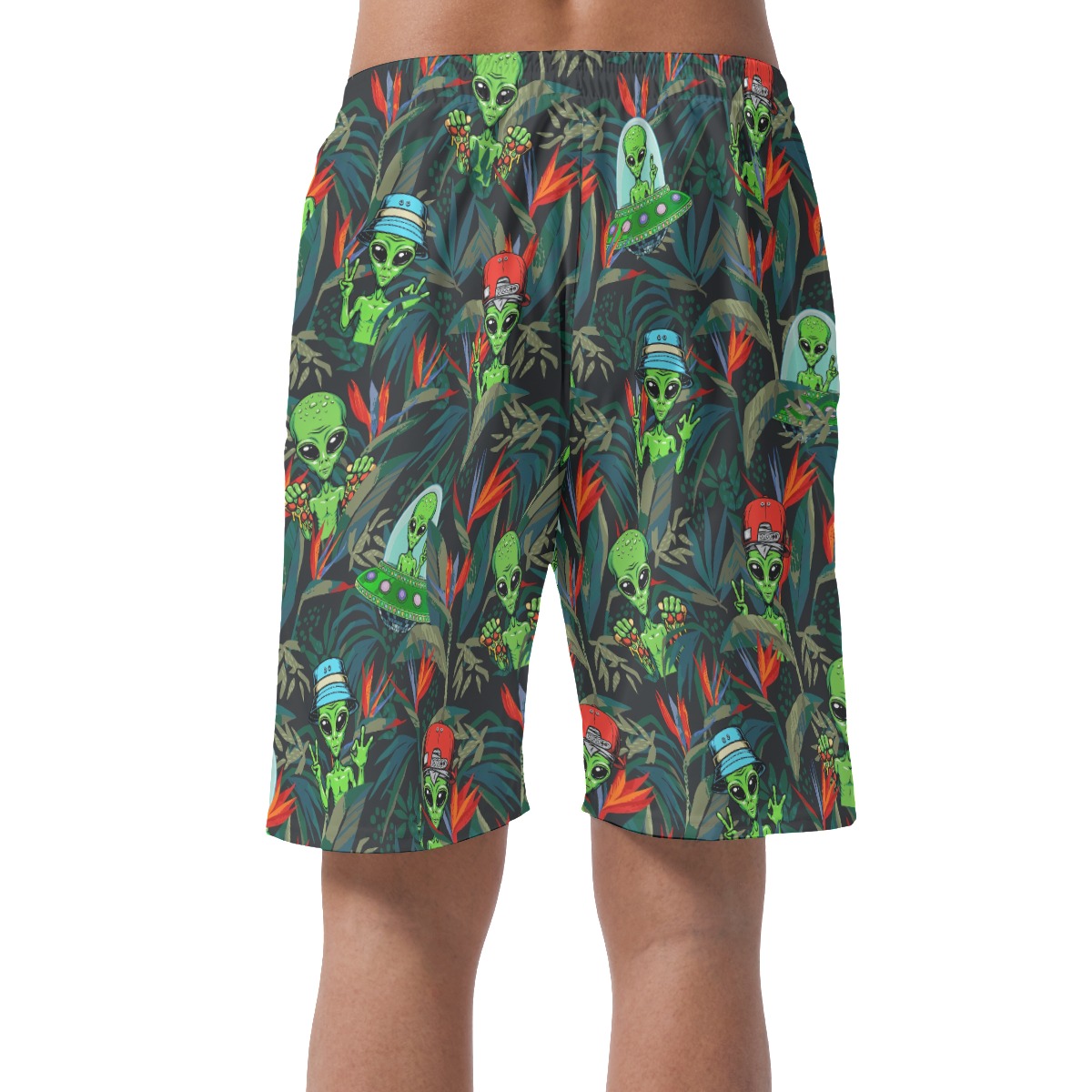 Tropical Alien UFO Men's Hawaiian Beach Shorts