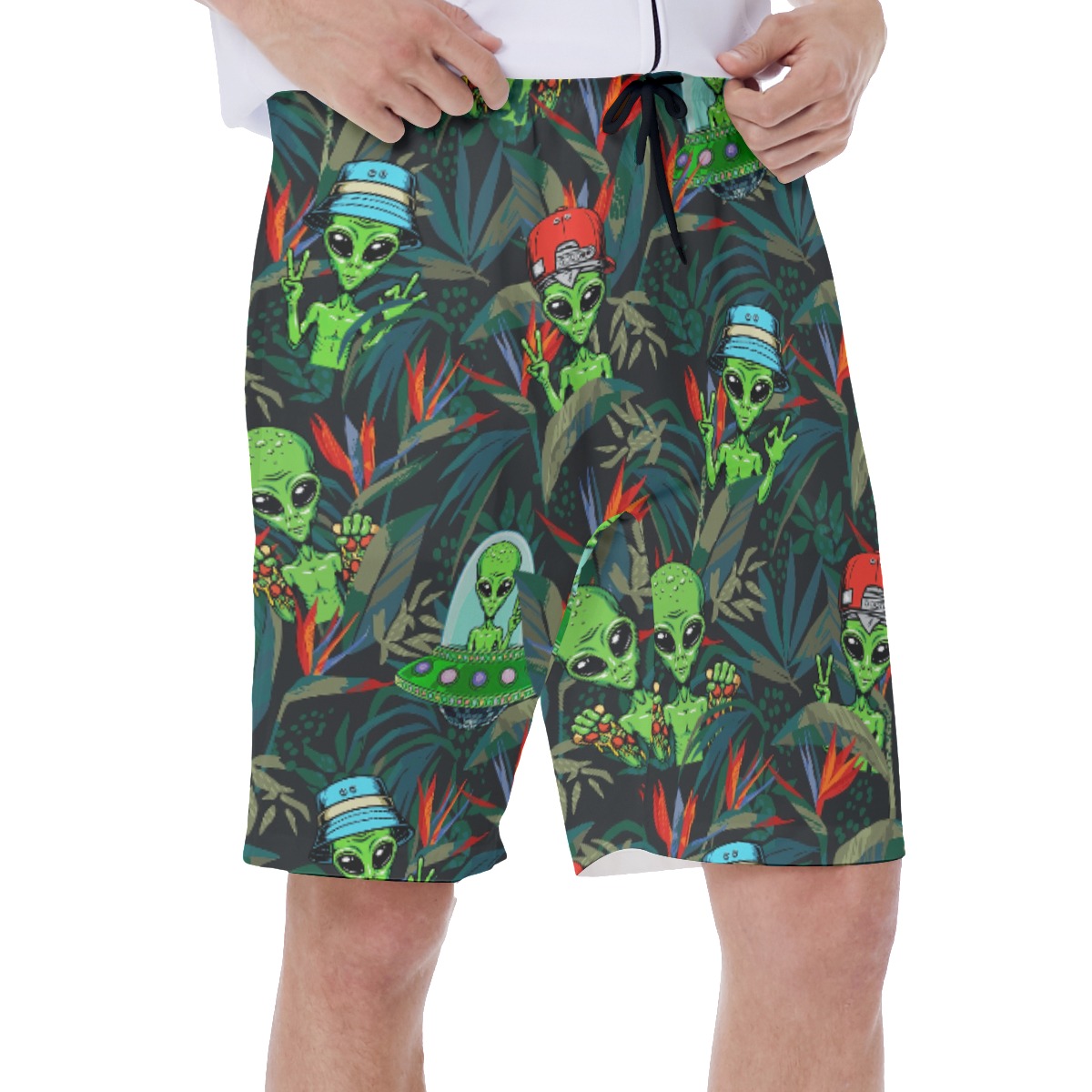 Funny UFO Alien Tropical Hawaiian Swim Trunks For Men