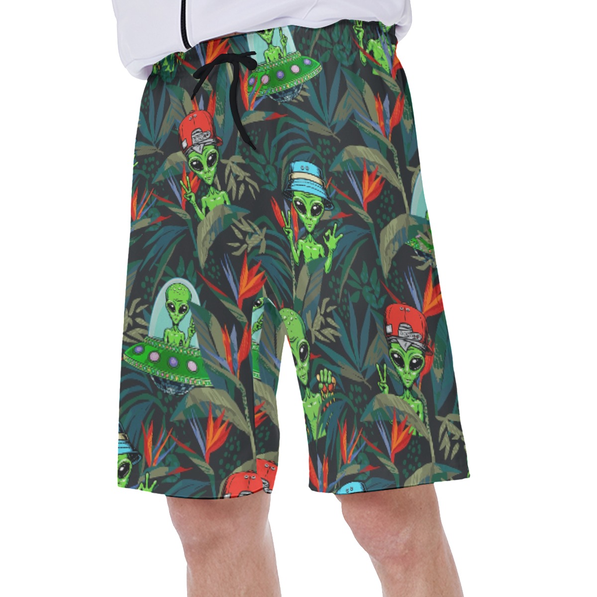 Funny UFO Alien Tropical Hawaiian Swim Trunks For Men