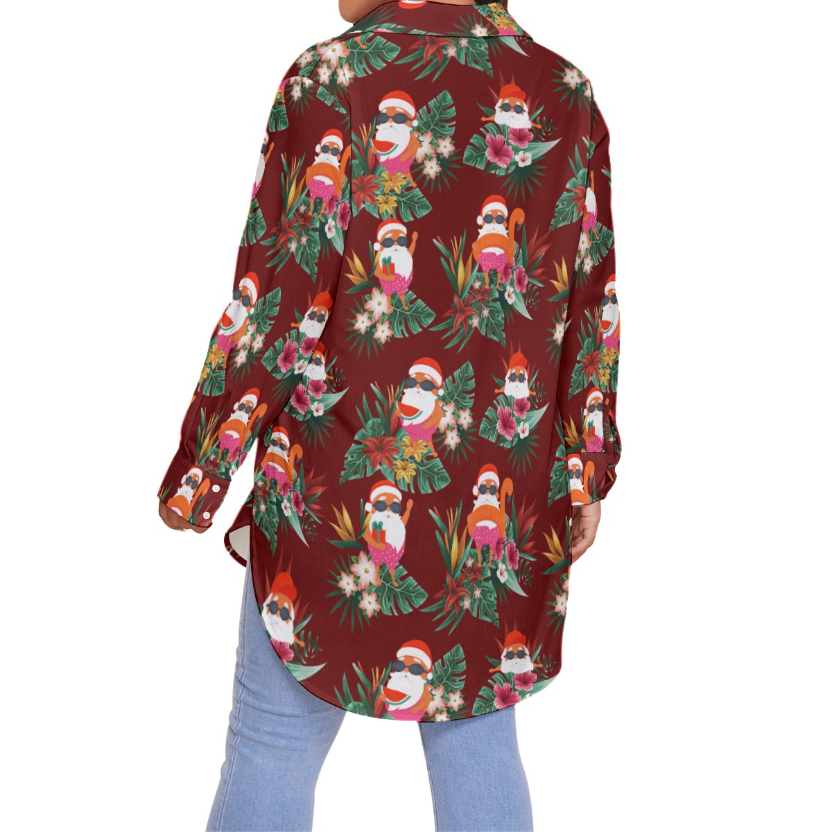 Cute Santa Plus Size Hawaiian Christmas Shirt For Women